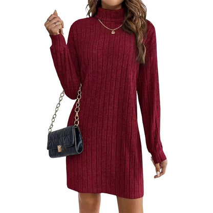 🌸Hot Sale 50% OFF💖Women's Ribbed Turtleneck Long Sleeve Sweater Dress