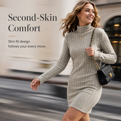🌸Hot Sale 50% OFF💖Women's Ribbed Turtleneck Long Sleeve Sweater Dress