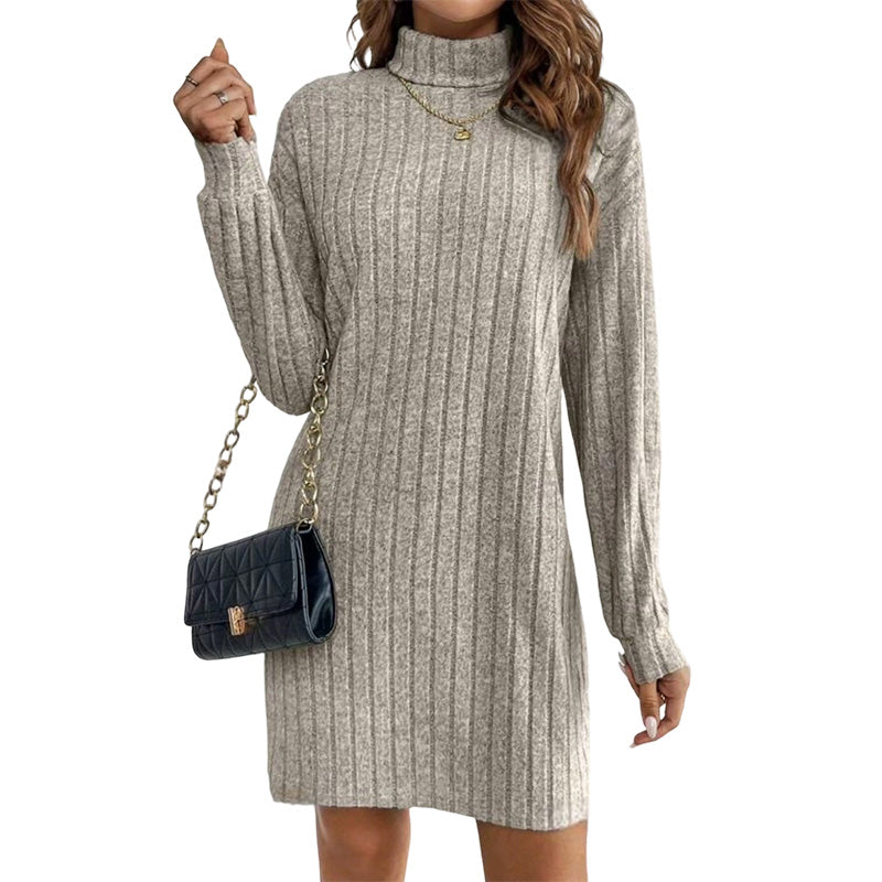 🌸Hot Sale 50% OFF💖Women's Ribbed Turtleneck Long Sleeve Sweater Dress