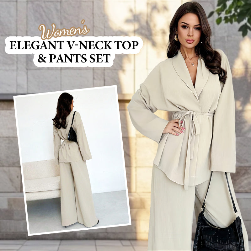 🌸Hot Sale 50% OFF💖Women’s Elegant V-Neck Top & Wide-Leg Pants 2-Piece Set
