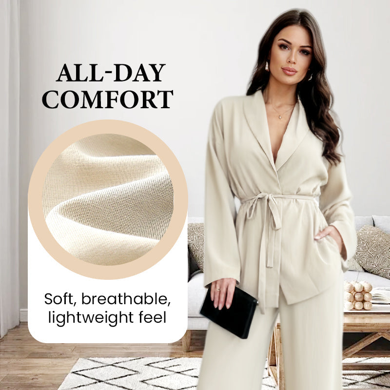 🌸Hot Sale 50% OFF💖Women’s Elegant V-Neck Top & Wide-Leg Pants 2-Piece Set
