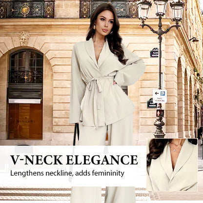 🌸Hot Sale 50% OFF💖Women’s Elegant V-Neck Top & Wide-Leg Pants 2-Piece Set