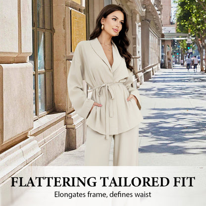 🌸Hot Sale 50% OFF💖Women’s Elegant V-Neck Top & Wide-Leg Pants 2-Piece Set
