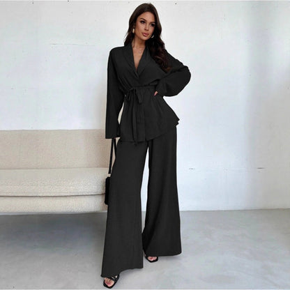 🌸Hot Sale 50% OFF💖Women’s Elegant V-Neck Top & Wide-Leg Pants 2-Piece Set