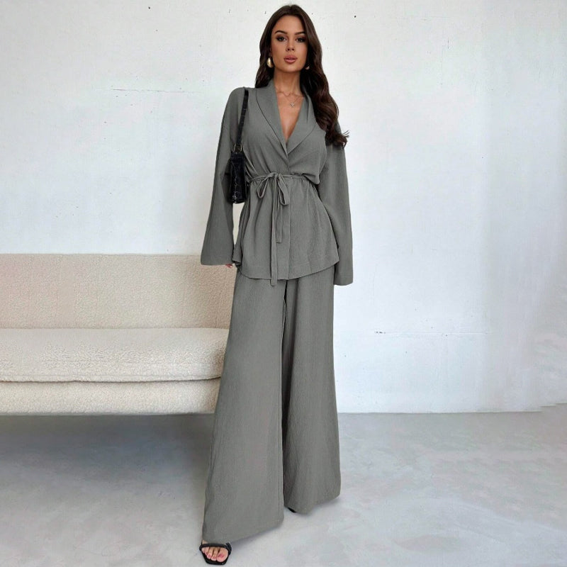 🌸Hot Sale 50% OFF💖Women’s Elegant V-Neck Top & Wide-Leg Pants 2-Piece Set
