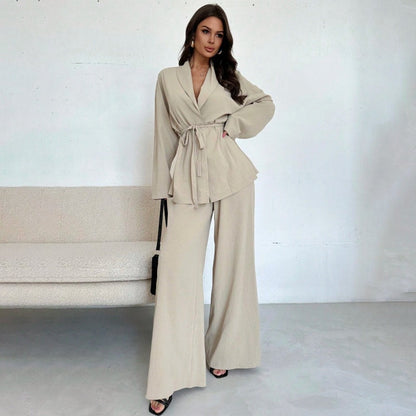 🌸Hot Sale 50% OFF💖Women’s Elegant V-Neck Top & Wide-Leg Pants 2-Piece Set