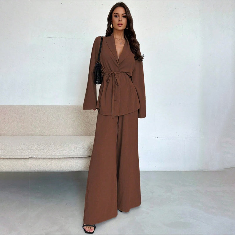 🌸Hot Sale 50% OFF💖Women’s Elegant V-Neck Top & Wide-Leg Pants 2-Piece Set