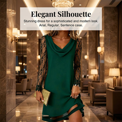 🌸Hot Sale 50% OFF💖Elegant Cowl Neck A-Line Dress with Lace Sleeve