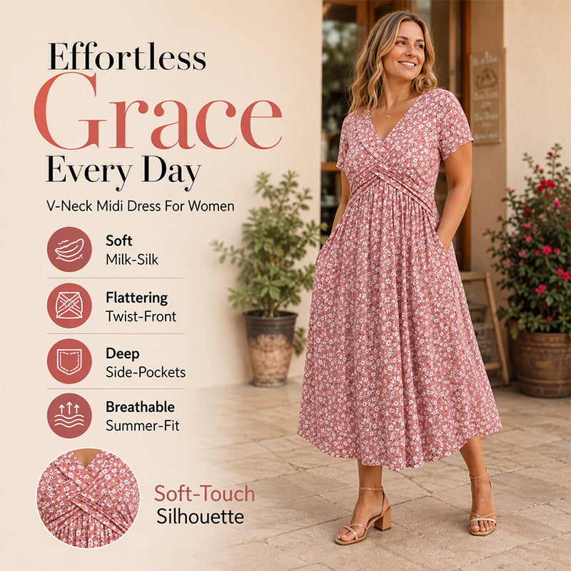✨🛍️Fresh Drop - Elegant Floral Print Dress with V-Neck