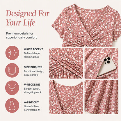✨🛍️Fresh Drop - Elegant Floral Print Dress with V-Neck