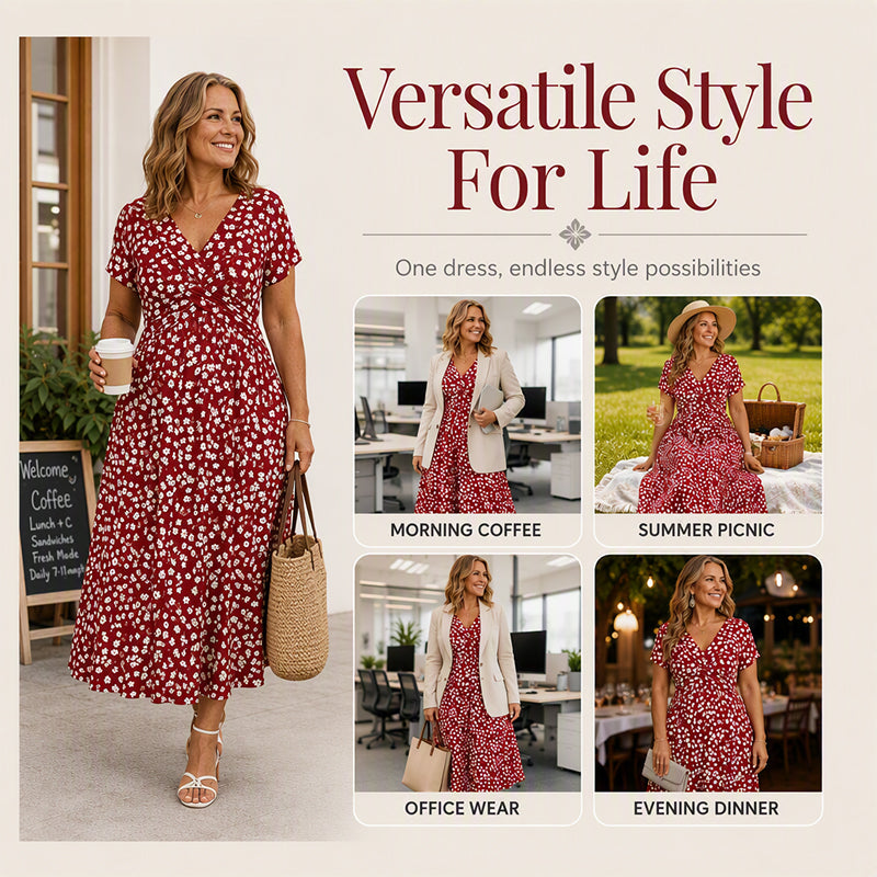 ✨🛍️Fresh Drop - Elegant Floral Print Dress with V-Neck