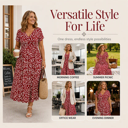 ✨🛍️Fresh Drop - Elegant Floral Print Dress with V-Neck