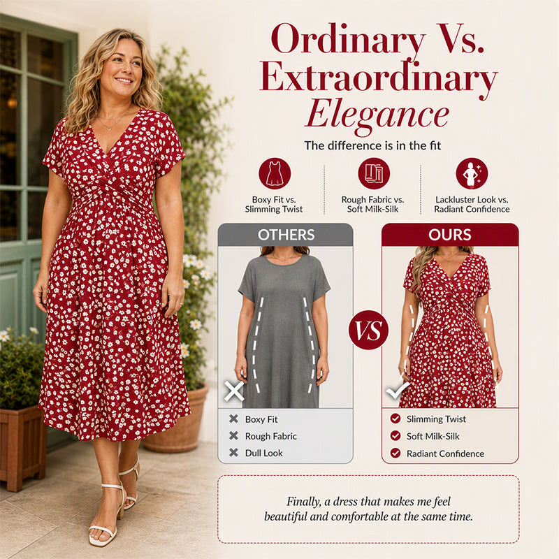 ✨🛍️Fresh Drop - Elegant Floral Print Dress with V-Neck
