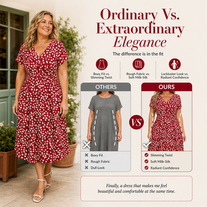 ✨🛍️Fresh Drop - Elegant Floral Print Dress with V-Neck