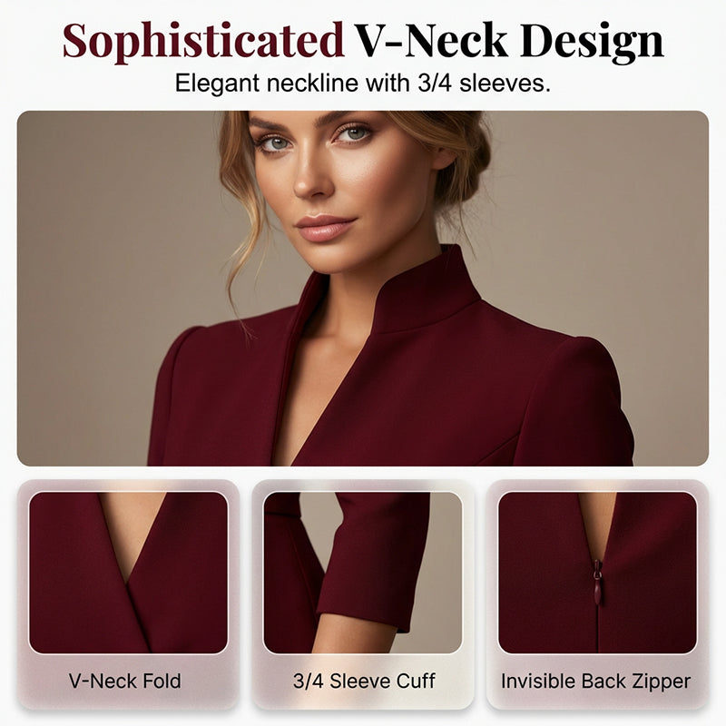 🌸Hot Sale 50% OFF💖Elegant Stand Collar V-Neck Bodycon Dress