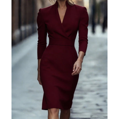 🌸Hot Sale 50% OFF💖Elegant Stand Collar V-Neck Bodycon Dress