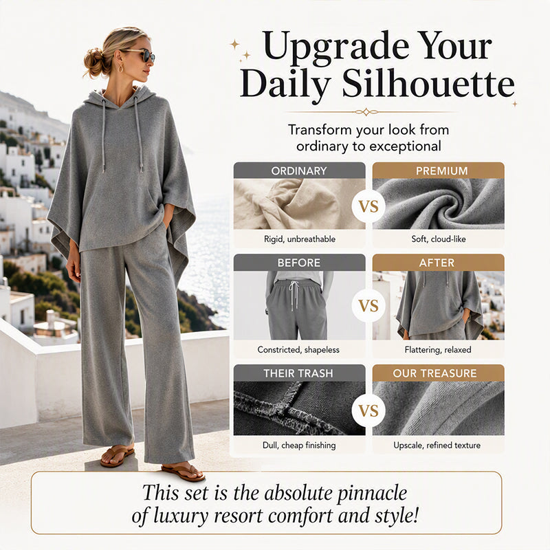 🌸Hot Sale 50% OFF💖Women's Loose Hooded Cape Top & Wide-Leg Pants Set