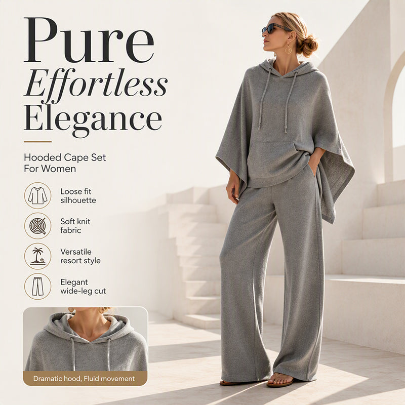 🌸Hot Sale 50% OFF💖Women's Loose Hooded Cape Top & Wide-Leg Pants Set