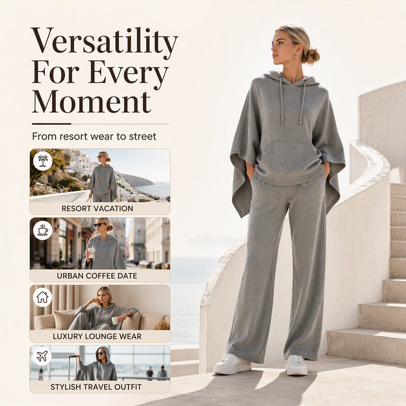 🌸Hot Sale 50% OFF💖Women's Loose Hooded Cape Top & Wide-Leg Pants Set