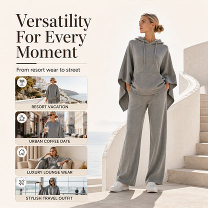 🌸Hot Sale 50% OFF💖Women's Loose Hooded Cape Top & Wide-Leg Pants Set