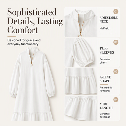🌸Hot Sale 50% OFF💖Women's Half-Zip Stand Collar Dress with Lantern Sleeves