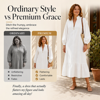 🌸Hot Sale 50% OFF💖Women's Half-Zip Stand Collar Dress with Lantern Sleeves