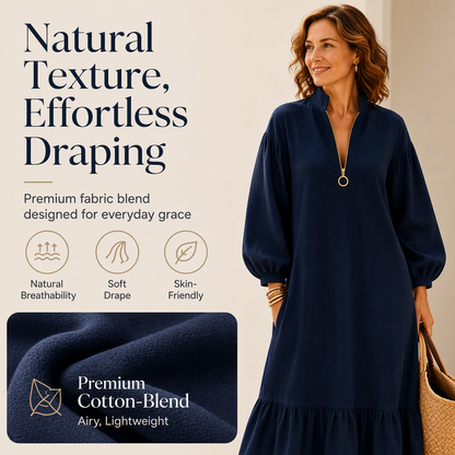 🌸Hot Sale 50% OFF💖Women's Half-Zip Stand Collar Dress with Lantern Sleeves