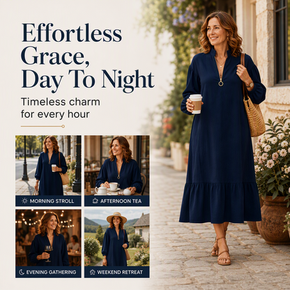 🌸Hot Sale 50% OFF💖Women's Half-Zip Stand Collar Dress with Lantern Sleeves