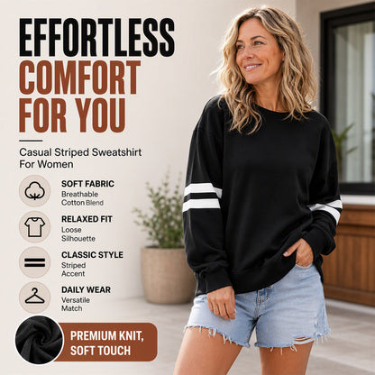 🔥HOT SALE👗Women's Oversized Crewneck Striped Pullover