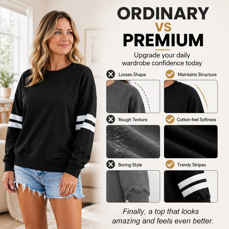 🔥HOT SALE👗Women's Oversized Crewneck Striped Pullover
