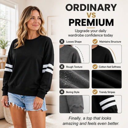 🔥HOT SALE👗Women's Oversized Crewneck Striped Pullover