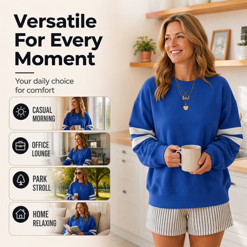 🔥HOT SALE👗Women's Oversized Crewneck Striped Pullover