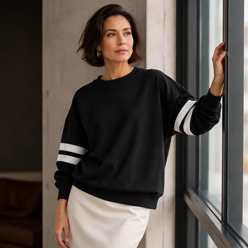 🔥HOT SALE👗Women's Oversized Crewneck Striped Pullover