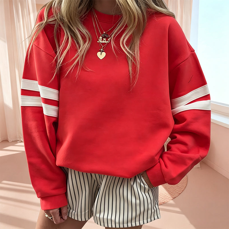 🔥HOT SALE👗Women's Oversized Crewneck Striped Pullover