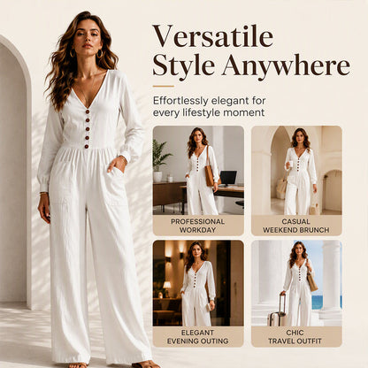 ✨Hot Sale 50% OFF! 🌺Women's V Neck Long Sleeve Jumpsuit