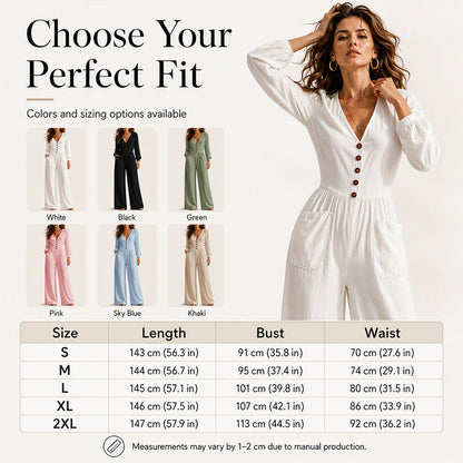 ✨Hot Sale 50% OFF! 🌺Women's V Neck Long Sleeve Jumpsuit