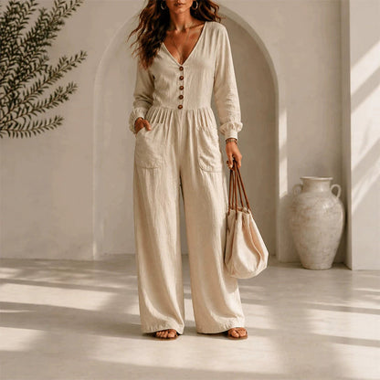 ✨Hot Sale 50% OFF! 🌺Women's V Neck Long Sleeve Jumpsuit