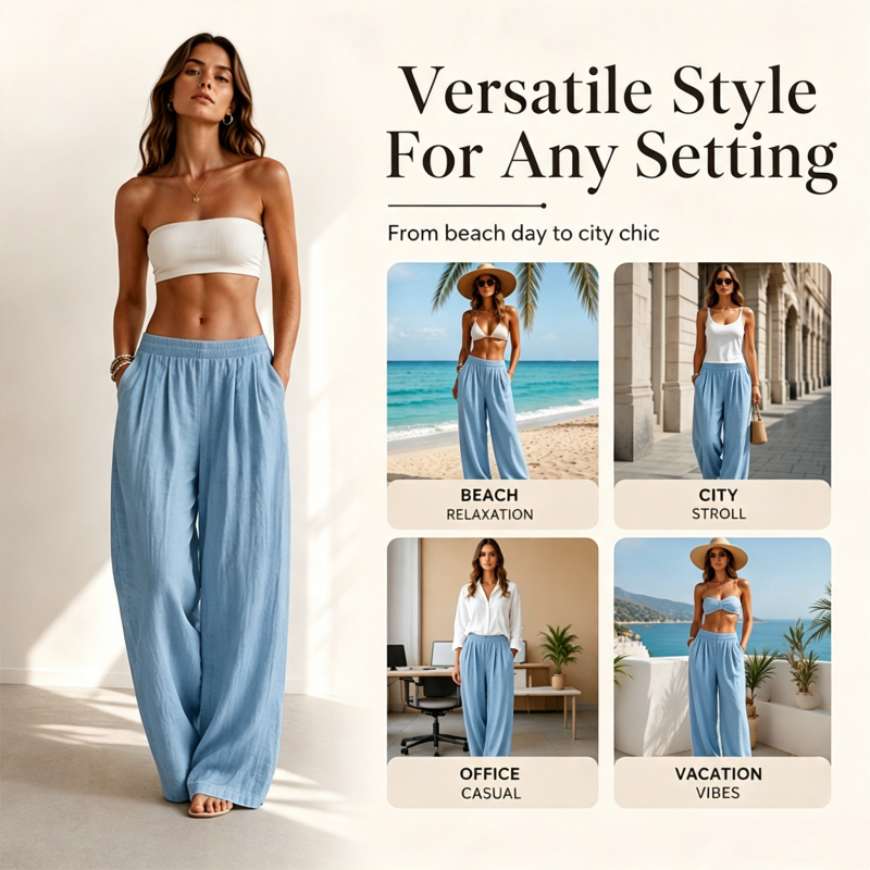 👖 Women's Elastic Waist Wide-Leg Pants – Flattering Relaxed Fit For Everyday Comfort & Style 🤍