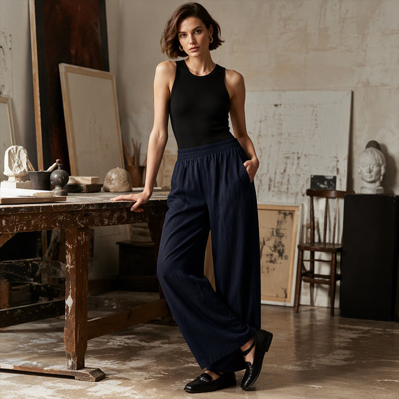 👖 Women's Elastic Waist Wide-Leg Pants – Flattering Relaxed Fit For Everyday Comfort & Style 🤍