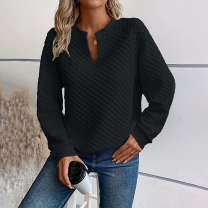 🌸50% OFF💖Women's Textured V-Neck Long Sleeve Top