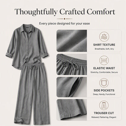 Bestseller👚 Casual Shirt & Wide-Leg Pants Set – Effortless Coordination & All-Day Comfort for Every Look