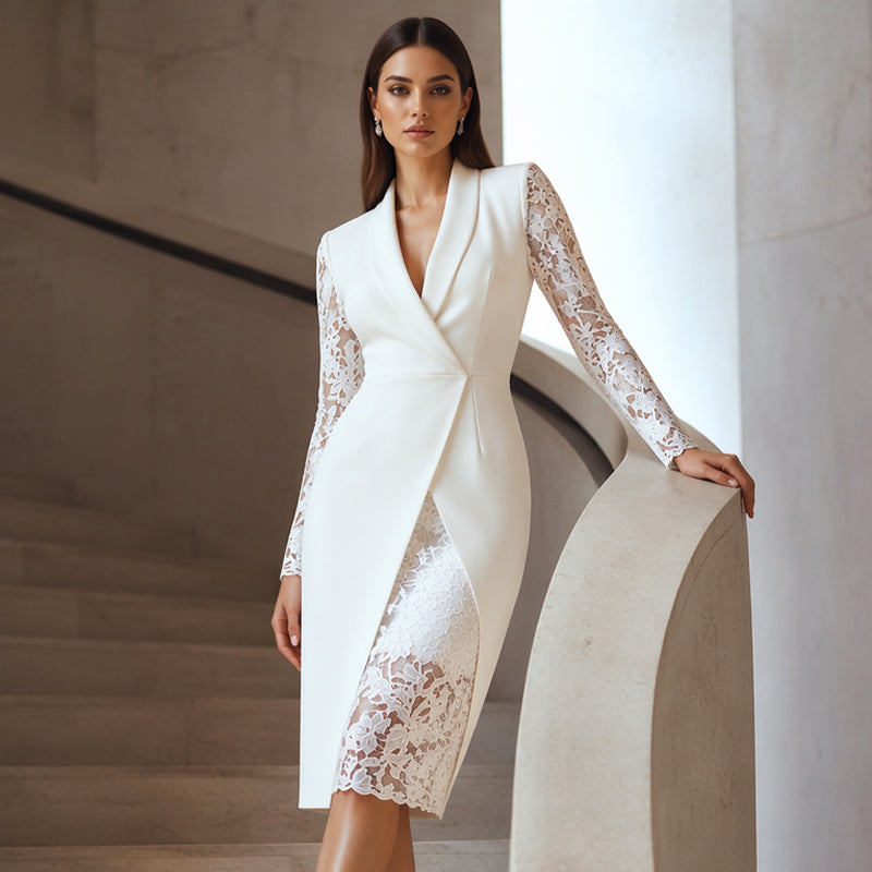 🌸Hot Sale 50% OFF💖Women's Elegant V-Neck Lace Sleeve Bodycon Dress