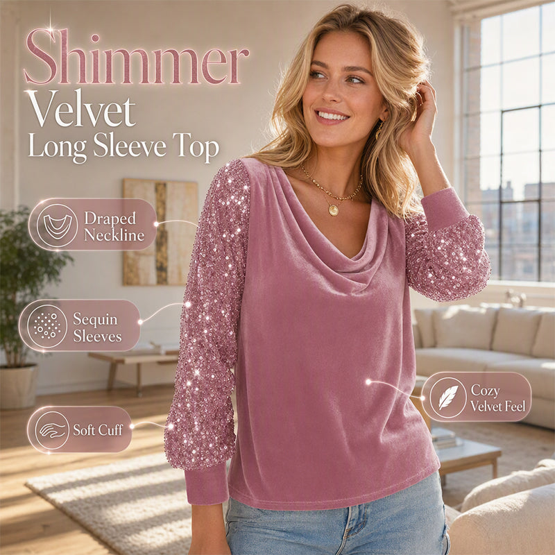 🌸✨Shimmer Velvet Long Sleeve Top
