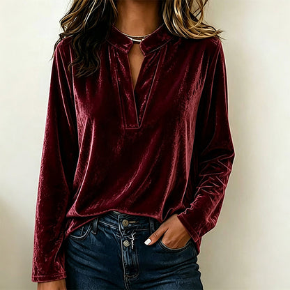 🌸Hot Sale 50% OFF💖Women's Elegant Velvet V-Neck Top