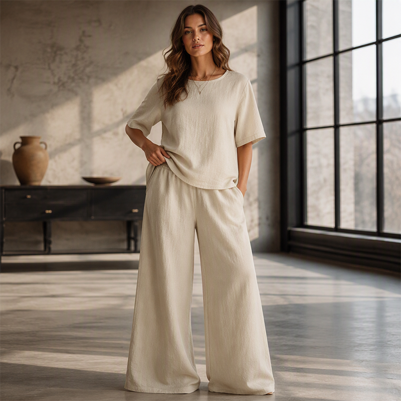 🌸Hot Sale 50% OFF💖Women's Loose-Fit Top & Wide-Leg Pants Set