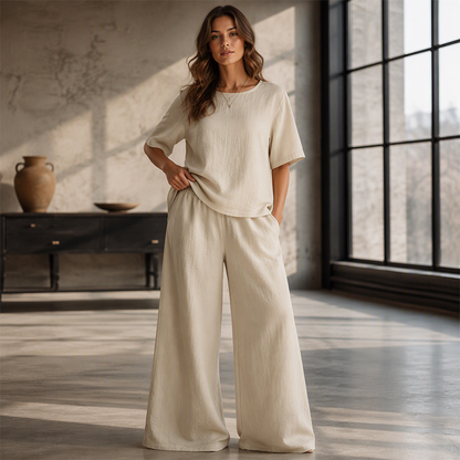 🌸Hot Sale 50% OFF💖Women's Loose-Fit Top & Wide-Leg Pants Set