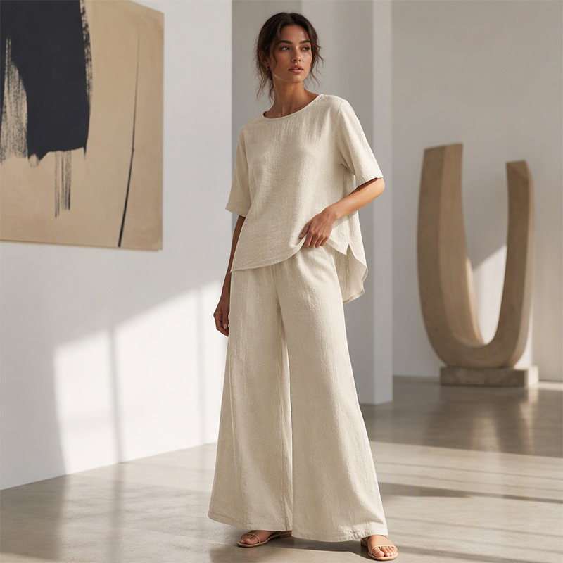 🌸Hot Sale 50% OFF💖Women's Loose-Fit Top & Wide-Leg Pants Set