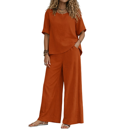 🌸Hot Sale 50% OFF💖Women's Loose-Fit Top & Wide-Leg Pants Set