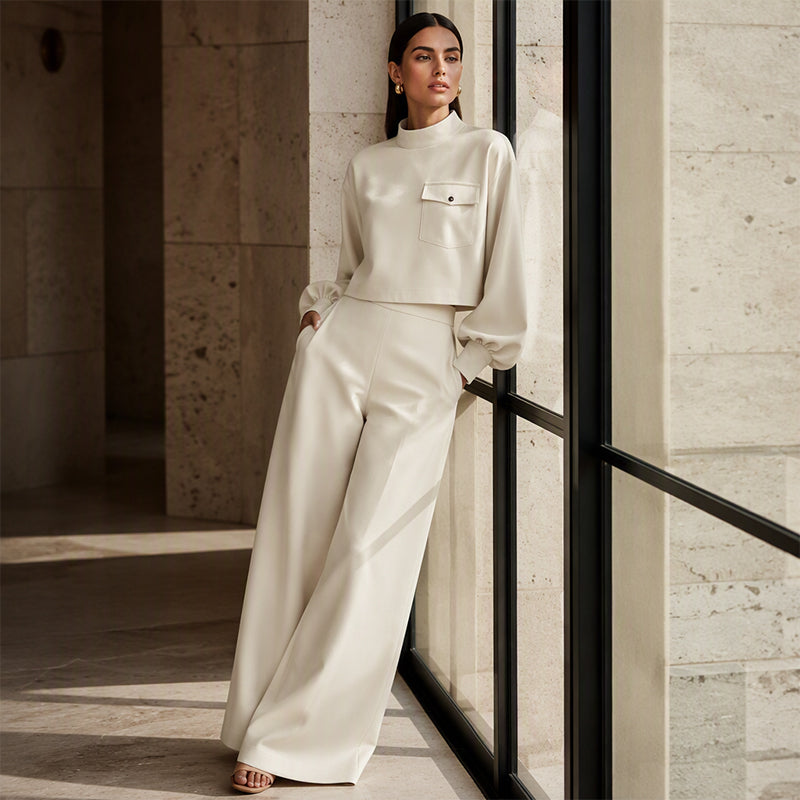 ✨Hot Sale 50% OFF 👖Women's Casual Cropped Top & Wide Leg Pants Set
