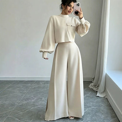 ✨Hot Sale 50% OFF 👖Women's Casual Cropped Top & Wide Leg Pants Set